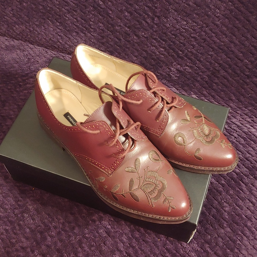 French Connection Maci Embroidered Leather Brogues